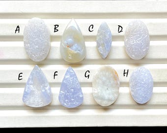 Blue Lace Agate Druzy Cabochon Loose Gemstone For Jewelry Making, AAA+ Natural Blue Lace Agate Druzy Cabochon For Wire Wrap - 32585-32592