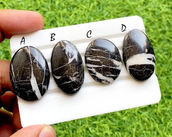 Obsidian Vein Eclipse Cabochon For Wire Wrap, Black & White Zebra Jasper Pear and Oval Natural Stone for Jewelry Making - 36097-36100