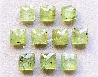 Top Green Kyanite Rose Cut 8 MM Square Shape With Flat Back Gemstone 10 Pieces Lot, Natural Green Kyanite Gemstone For Jewelry Making