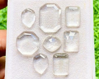 Clear Quartz Fancy Cut Mix Shape With Flat Back Gemstone 8 Pieces Lot | Size : 20-12 MM | Natural Clear Quartz With Inclusion Lot 28809