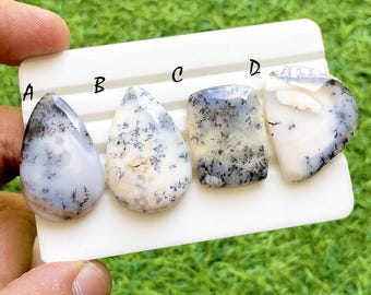 Snow Fern Opal Gemstone Loose Cabochon For Wire Wrap, Natural Dendritic Opal Gemstones, White Dendrite Opal For Jewelry Making - 37938-37941