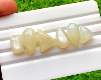 White Moonstone Cabochon Loose Gemstone 6 Pieces Lot For Jewelry Making | Size : 20-12 MM | AAA+ Natural White Moonstone For Jewelry - 30311