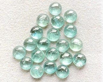 Aqua Kyanite 6 MM Round Shape Smooth Cabochon Loose Gemstone 15 Pieces Lot For Jewelry Making, AAA+ Natural Aqua Kyanite With Flat Back Lot