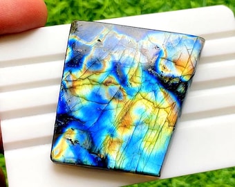 BIG Multi Color Labradorite Cabochon Loose Gemstone For Jewelry Making | Size : 44X44X7 MM | AAA+ Natural Multi Color Labradorite - 36860