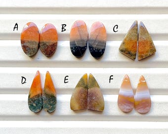 Candy Corn Agate Pair Cabochon Loose Gemstone For Jewelry Making, AAA+ Natural Agate Cabochon Pair For Handmade Jewelry - 33098-33103
