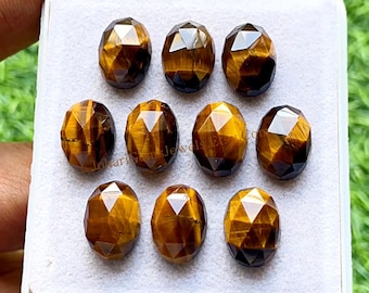 Tiger Eye Rose Cut Oval Shape Gemstone 10 Pieces Lot | Size : 10x14 MM | AAA+ Natural Tiger Eye Rose Cut With Flat Back For Handmade Jewelry