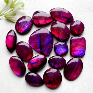 Dyed Purple Labradorite Cabochon Wholesale Lot, Treated Purple Labradorite By Weight With Different Shapes And Sizes Used For Jewelry Making