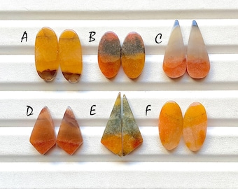 Candy Corn Agate Pair Cabochon Loose Gemstone For Jewelry Making, AAA+ Natural Agate Cabochon Pair For Handmade Jewelry - 33092-33097