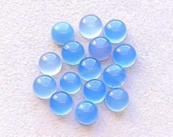 Electric Blue Chalcedony 6 MM Round Shape Smooth Cabochon Gemstone 15 Pieces Lot, AAA+ Natural Chalcedony With Flat Back For Jewelry Making