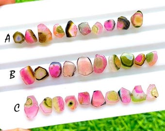 Multi Watermelon Tourmaline Slices 10 Pieces Gemstone Lot For Jewelry Making, AAA+ Natural Multi Tourmaline Slices Lot - 28053-28055