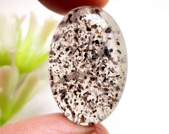 New Black Dot Quartz Cabochon Gemstone For Jewelry Making, Natural Black Dot Quartz For Handmade Jewelry And Wire Wrap - 25621-25624