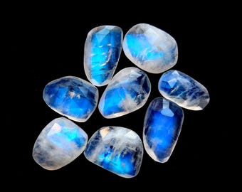 Rainbow Moonstone Rose Cut Slice 8 Pieces Lot For Jewelry Making, AAA+ Natural Rainbow Moonstone Rose Cut With Flat Back Gemstone - 22776