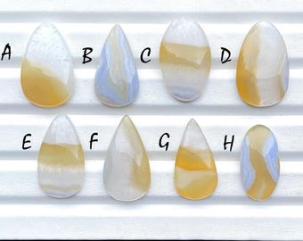 RARE Bio Blue Lace Agate With Yellow Cabochon Gemstone For Jewelry Making, AAA+ Natural Bio Blue Lace Agate For Wire Wrap - 26547-26554