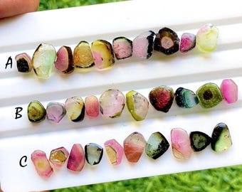 Multi Watermelon Tourmaline Slices 10 Pieces Gemstone Lot For Jewelry Making, AAA+ Natural Multi Tourmaline Slices Lot - 33131-33133