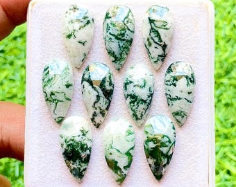 Tree Moss Agate 10X20 MM Rose Cut Pear Shape With Flat Back Gemstone 10 Pieces Lot, AAA+ Natural Moss Agate Used For Handmade Jewelry