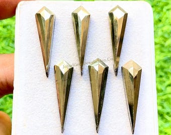 Golden Pyrite 10x30 MM Fancy Cut Pear Shape With Flat Back 6 Pieces Gemstone Lot For Jewelry Making, AAA+ Natural Golden Pyrite For Jewelry