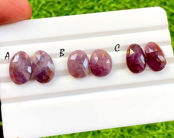 Natural Ruby Pair Rose Cut Loose Gemstone With Flat Back For Jewelry Making, AAA+ Ruby Sapphire Matching Pair For Earrings - 34338-34340