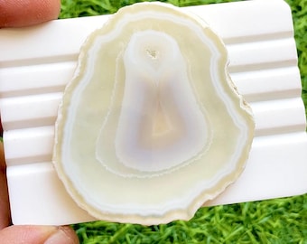 Natural White Agate Slice Loose Cabochon, Size : 59X51X6 MM, Polished Freeform Druzy Edge Stone, Statement Jewelry Making Gemstone - 37843