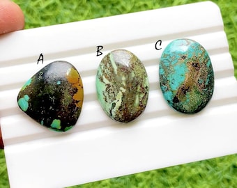 Earth Vein Tibetan Turquoise Cabochon For Wire Wrap, Natural Turquoise Loose Stone, Rustic Matrix Turquoise for Jewelry Making - 37730-37732