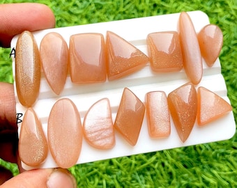 Peach Moonstone Cabochon Loose Gemstone 7 Pieces Lot For Jewelry, AAA+ Natural Peach Moonstone Cabochon For Handmade Jewelry - 34954-34955