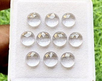 Clear Quartz 10 MM Rose Cut Round Shape With Flat Back Gemstone 10 Pieces Lot, AAA+ Natural Clear Quartz Used For Jewelry Making