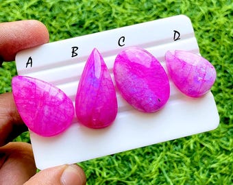 Hot Pink Dyed Moonstone Loose Cabochon For Wire Wrap, Smooth Polished Moonstone Gemstone, Vibrant Pink Jewelry Making Stones - 37860-37863