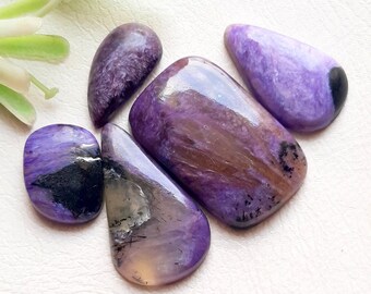 New Charoite Cabochon Loose Gemstone 5 Pieces Lot | Size : 27-17 MM | Natural Charoite Gemstone For Jewelry Making, Pendant, Gemstone  10419