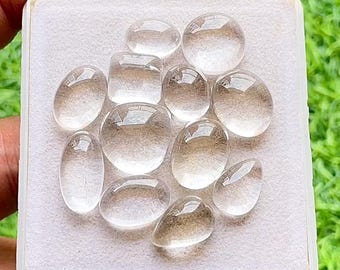 Himalayan Clear Quartz Cabochon Loose Gemstone 12 Pieces Lot For Jewelry Making | Size : 16-11 MM | Natural Clear Quartz For Jewelry - 24126
