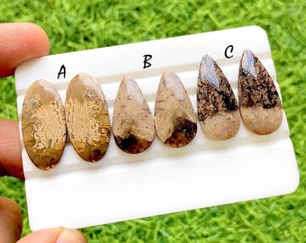 Palm Root Jasper Pair Cabochon Loose Gemstone For Jewelry Making, AAA+ Natural Palm Root Matching Pair Gemstone For Wire Wrap - 37762-37764