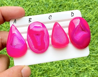 Hot Pink Druzy Agate Slice For Wire Wrap, Dyed Geode Crystal Slabs, Natural Banded Agate Loose Gemstones for Jewelry Making - 37155-37158