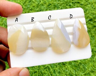 Golden Honey Banded Agate Cabochon For Wire Wrap, Natural Cream Agate Loose Gemstones, Designer Agate Cabs for Jewelry Making - 36588-36591