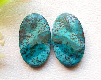 Tibetan Turquoise Pair Cabochon Loose Gemstone For Jewelry Making, AAA+ Natural Tibetan Turquoise Pair Cabochon For Earrings -  21210-21213