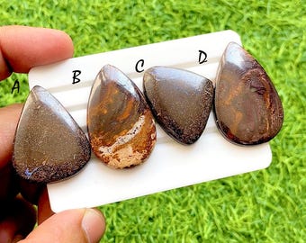 SELECTED Boulder Opal Cabochon For Wire Wrap, Natural Ironstone Fire Veins Brown Sparkle Gemstones For Jewelry Making - 36120-36123