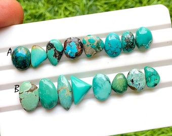 Tibetan Turquoise Smooth Slice Cabochon Loose Gemstone 8 Pieces Lot | AAA+ Natural Tibetan Turquoise For Handmade Jewelry - 32258-32259
