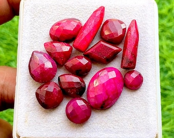 Natural Ruby Mix Shape Rose Cut Loose Gemstone 12 Pieces Lot | Size : 21-8 MM | AAA+ Ruby Briolette & Flat Back For Jewelry Making - 34489