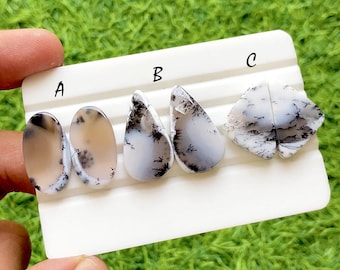 Beautiful Dendritic Opal Pair Cabochon Loose Gemstone For Jewelry Making, Natural Dendritic Opal Matching Pair For Earrings - 37195-37197