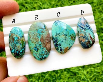 Ocean Earth Chrysocolla Cabochon For Wire Wrap, Blue Green Copper Matrix Stone, Natural Designer Loose Gemstone For Jewelry - 37653-37656