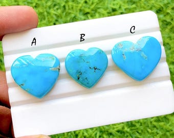 Sleeping Sky Turquoise Heart Cabochon For Wire Wrap, Natural Blue Turquoise Heart, Heart Shape Turquoise For Jewelry Making - 36575-36577