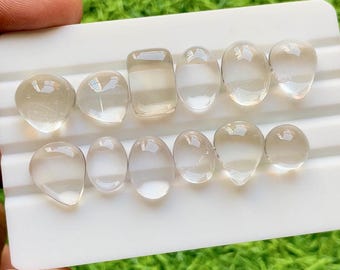 Himalayan Clear Quartz Cabochon Loose Gemstone 12 Pieces Lot For Jewelry Making | Size : 15-10 MM | Natural Clear Quartz For Jewelry - 30379