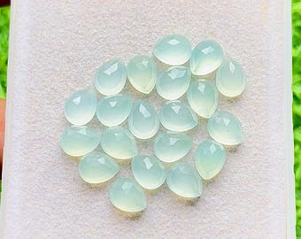 Aqua Color Chalcedony 6X8 MM Rose Cut Pear Shape Gemstone 15 Pieces Lot, AAA+ Natural Chalcedony With Flat Back For Jewelry Making
