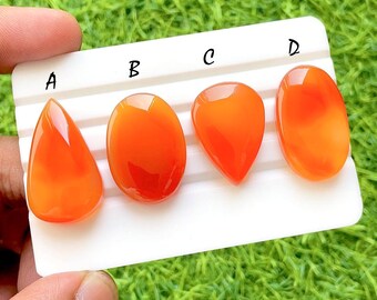 Sunset Fire Carnelian Chalcedony Cabochon For Wire Wrap, Bright Orange Cabochons, Smooth Polished Gemstones for Jewelry Making - 35692-35695