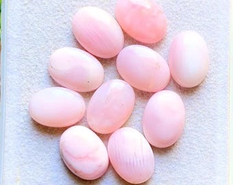 Pink Opal 10x14 MM Oval Shape Calibrated Smooth Cabochon With Flat Back Gemstone 10 Pieces Lot For Handmade Jewelry, AAA+ Pink Opal Stone