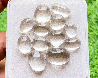 Himalayan Clear Quartz Cabochon Loose Gemstone 12 Pieces Lot For Jewelry Making | Size : 17-11 MM | Natural Clear Quartz For Jewelry - 24133