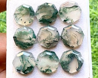 Moss Agate 15 MM Fancy Cut Octagon Shape With Flat Back Gemstone 6 Pieces Lot, AAA+ Natural Moss Agate Used For Jewelry Making