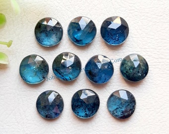 Teal Moss Kyanite Rose Cut Round Flat Back Gemstone 10 Pieces Lot | Size : 8 MM | AAA+ Teal Moss Kyanite Gemstone For Jewelry Making