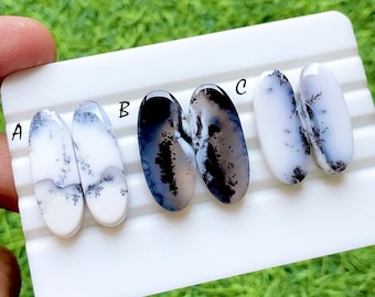 Beautiful Dendritic Opal Pair Cabochon Loose Gemstone For Jewelry Making, Natural Dendritic Opal Matching Pair For Earrings - 37189-37191