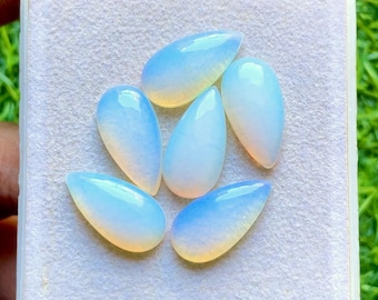 Opalite 10x20 MM Pear Shape Smooth Cabochon With Flat Back 6 Pieces Lot For Jewelry Making, AAA+ Natural Opalite For Handmade Jewelry