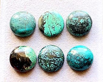 NEW Tibetan Turquoise 14 MM Round Shape Cabochon Gemstone 6 Pieces Lot, AAA+ Natural Tibetan Turquoise With Flat Back For Handmade Jewelry