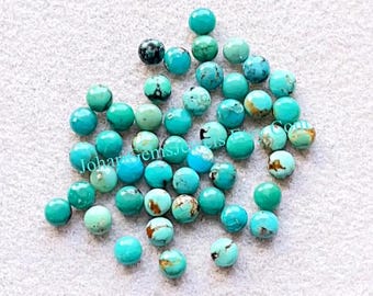 Tibetan Turquoise 3 MM Calibrated Round Shape Gemstone 30 Pieces Lot, AAA+ Natural Tibetan Turquoise With Flat Back For Handmade Jewelry