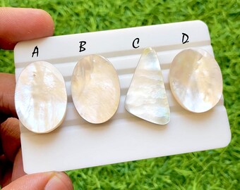 Lustrous Moonlight Shell Mother Of Pearl Cabochon Raw Back, Natural Iridescent Shell Gemstone Flat Back For Jewelry Making - 37645-37648